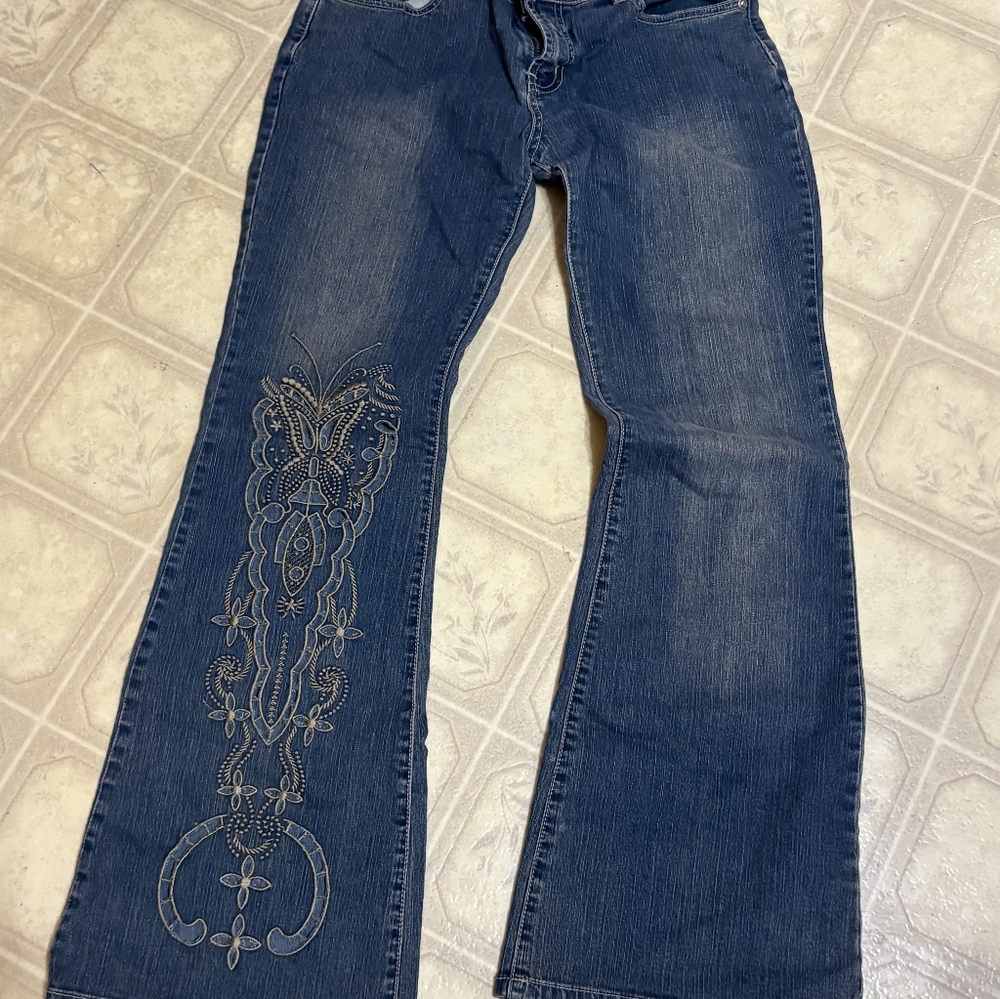 Embroidered Blue Women's Jeans
